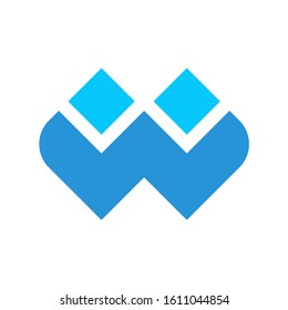 Monogram Letter W Geometric Square Pixel Business Company Vector Logo Design