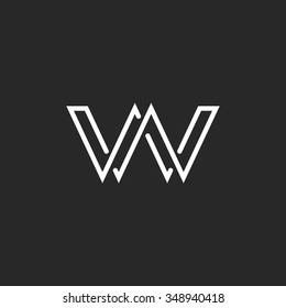 Monogram letter W logo, weave thin line style, mockup wedding WW initials invitation emblem, design element template.