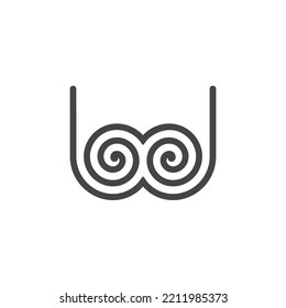 The monogram is the letter W and spiral. Elegant and outline.