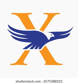Monogram Letter X Flying Eagle Logo Concept For Speed Icon and Transportation Symbol Vector Sign