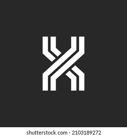Monogram letter X logo, black and white two crossing parallel lines design