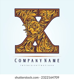 Monogram letter X with luxury petals engraved ornament illustrations vector illustrations for your work logo, merchandise t-shirt, stickers and label designs, poster, greeting cards advertising 