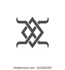 The monogram is the letter X and O bull. Elegant and outline.