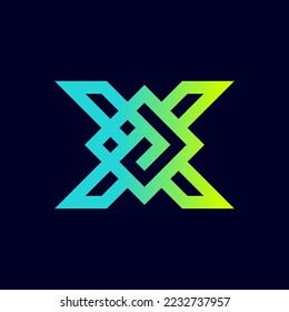 The monogram is the letter X and Q arabic letter. Elegant and outline.