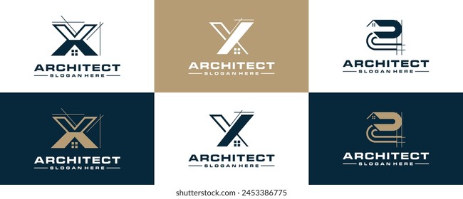 Monogram letter X, Y, Z Architecture simple line creative logo