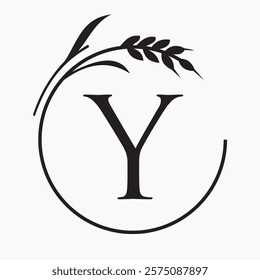 Monogram Letter Y Bakery Logo Concept With Grain Wheat Symbol Vector Template