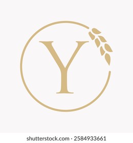 Monogram Letter Y Bakery Logo Concept With Grain Wheat Symbol Vector Template