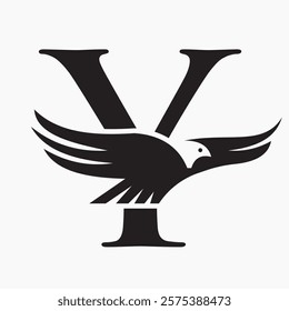 Monogram Letter Y Flying Eagle Logo Concept For Speed Icon and Transportation Symbol Vector Sign