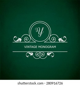 Monogram of the letter Y, in retro floral style on green chalkboard background. EPS10 vector format