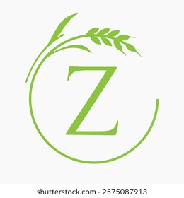 Monogram Letter Z Bakery Logo Concept With Grain Wheat Symbol Vector Template