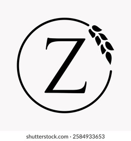 Monogram Letter Z Bakery Logo Concept With Grain Wheat Symbol Vector Template