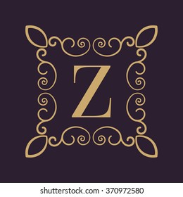 The Monogram letter Z. Calligraphic ornament. Gold. Retro, Business and Vintage Concepts. Vector illustration