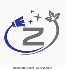 Monogram Letter Z Clean Symbol Concept With Cleaning Brush Icon Vector Template