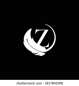 Monogram Letter Z Initial Logo with Feather in white color and black background.