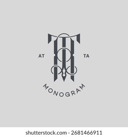 Monogram letters AT, logo design template. Vector illustration.