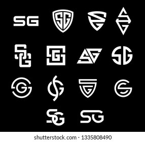 Monogram of letters C and G. Different versions of the layout of these two letters.