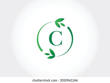 Monogramm Buchstaben C mit Blättern. Grünes, umweltfreundliches Logo-Konzept. Modernes Vektorlogo für ökologische Unternehmen und Unternehmensidentität