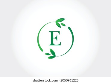 Monogram letters E with leaves. Green, eco-friendly logo concept. Modern vector logo for ecological business and company identity
