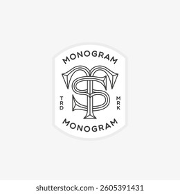 Monogram letters S and T design template. Linear graphic style. Vector illustration.