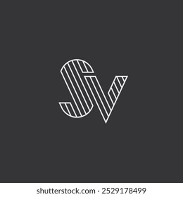 Letras do monograma SV, modelo de design de logotipo. Estilo de gráfico linear. Ilustração vetorial.