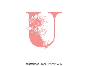 Monogram letters U. Floral alphabet . Monogram initials perfectly for wedding invitations, greeting card, logo, poster and other design.