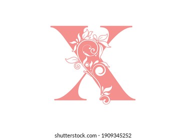 Monogram letters X. Floral alphabet . Monogram initials perfectly for wedding invitations, greeting card, logo, poster and other design.