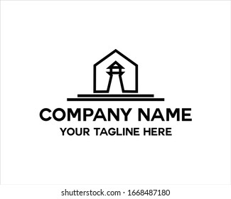 monogram lighthouse logo design black