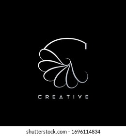 Logotipo de letra Monograma Línea C, diseño creativo y elegante vectorial simple flor giratoria ornamentada con letra alfabeta.