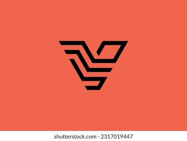 letra de diseño de línea de monograma V con símbolo de transferencia de datos de circuito semiconductor