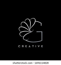Logotipo de letra Monograma Línea G, diseño creativo y elegante vectorial simple flor giratoria ornamentada con letra alfabeta.