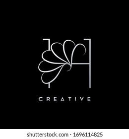 Monogram Line H Letter Logo, Creative elegant luxury  vector design concept simple swirl ornate flower with alphabet letter.