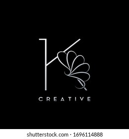 Monogram Line K Letter Logo, Creative elegant luxury  vector design concept simple swirl ornate flower with alphabet letter.