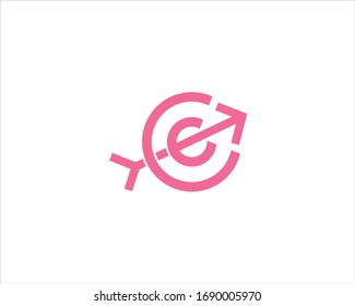 monogram, line letter c with an arrow