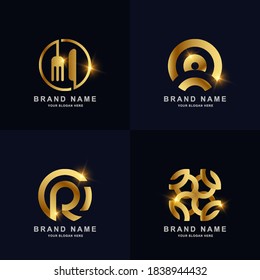 Monogram line logo set collection with elegant gold color. 
