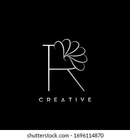 Monogram Line R Letter Logo, Creative elegant luxury  vector design concept simple swirl ornate flower with alphabet letter.