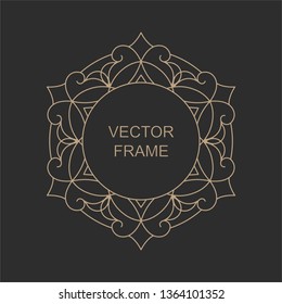 Monogram line vintage frame. Greeting cards. Wedding invitations. Retro style. Vector logo template, labels and badges