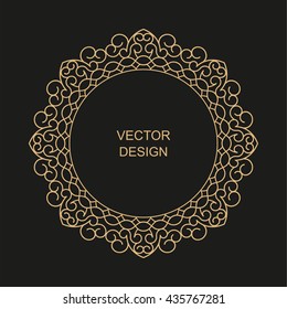 Monogram line vintage frame. Greeting cards. Wedding invitations. Retro style. Vector logo template, labels and badges
