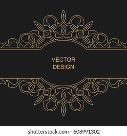 Monogram line vintage frame. Greeting cards. Wedding invitations. Retro style. Vector logo template, labels and badges