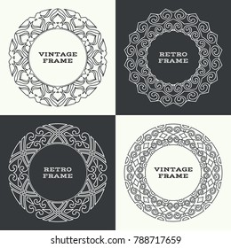 Monogram line vintage frame. Greeting cards. Wedding invitations. Retro style. Vector logo template, labels and badges