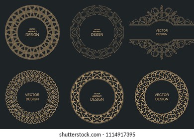 Monogram line vintage frames. Greeting cards. Wedding invitations. Retro style. Vector logo template, labels and badges. Circular patterns. Round ornaments. Old fashion style. set