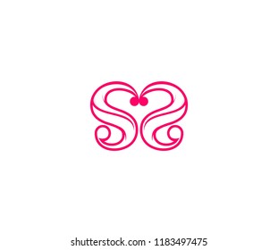 Monogram Linear Minimal Letter SS Love Heart Logo Design