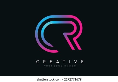 Monogram Lines CR C R Letter Logo Design in Neon Colors. Creative Modern Letters Vector Icon Logo Illustration.