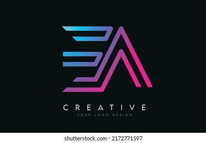 Líneas monográficas EA E Diseño de logotipo de letras en colores neones. Ilustración del logotipo del icono del vector de letras modernas creativas.