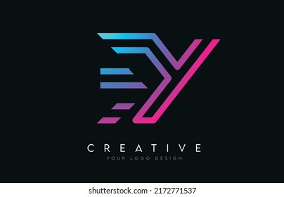 Monogram Lines EY E Y Letter Logo Design in Neon Colors. Creative Modern Letters Vector Icon Logo Illustration.