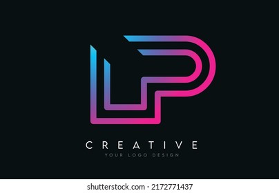 Monogram Lines LP L P Letter Logo Design in Neon Colors. Creative Modern Letters Vector Icon Logo Illustration.