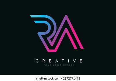 Monogram Lines RA R A Letter Logo Design in Neon Colors. Creative Modern Letters Vector Icon Logo Illustration.