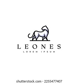 Monogram Lion logo line art icon vector