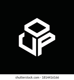 Logo de monograma UP con plantilla de diseño de 3 cubos aislado en fondo negro