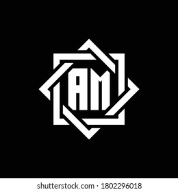 Logo de monograma AM con cuadrado abstracto alrededor de la plantilla de diseño