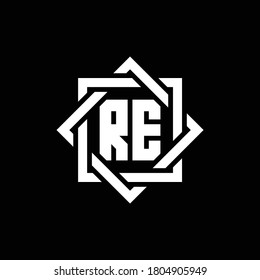 RE monogram logo with abstract square around design template